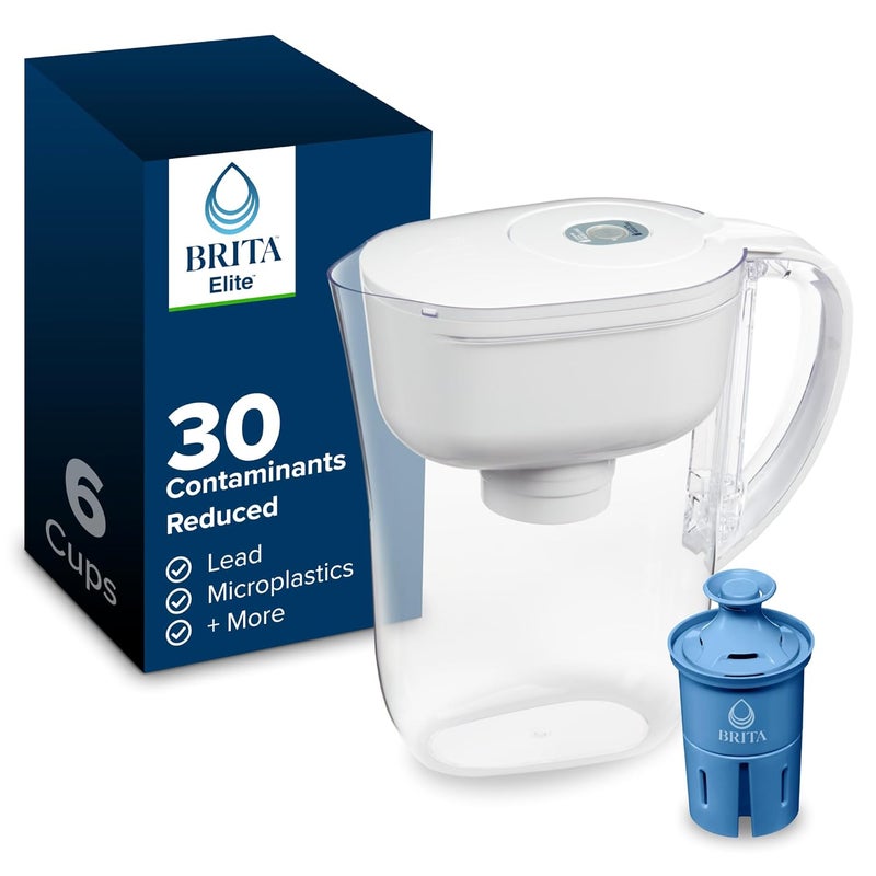 BRITA إبريق ماء، فلتر ميترو إيلت، يزيل 99% من الرصاص، يتضمن 1 فلتر، سعة 6 أكواب، أبيض - Image 1